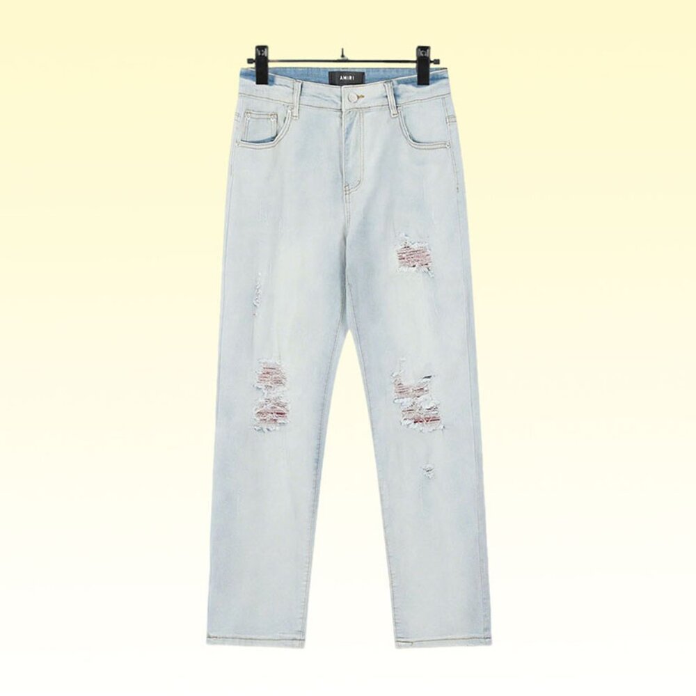 Amiri Washed Blue Ripped Red Bottom Jeans